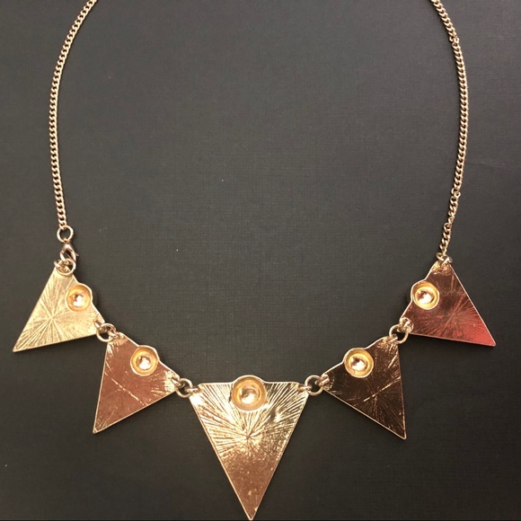 Statement Necklace | Gold & Black Triangles with Textured Gold - Picture 6 of 6